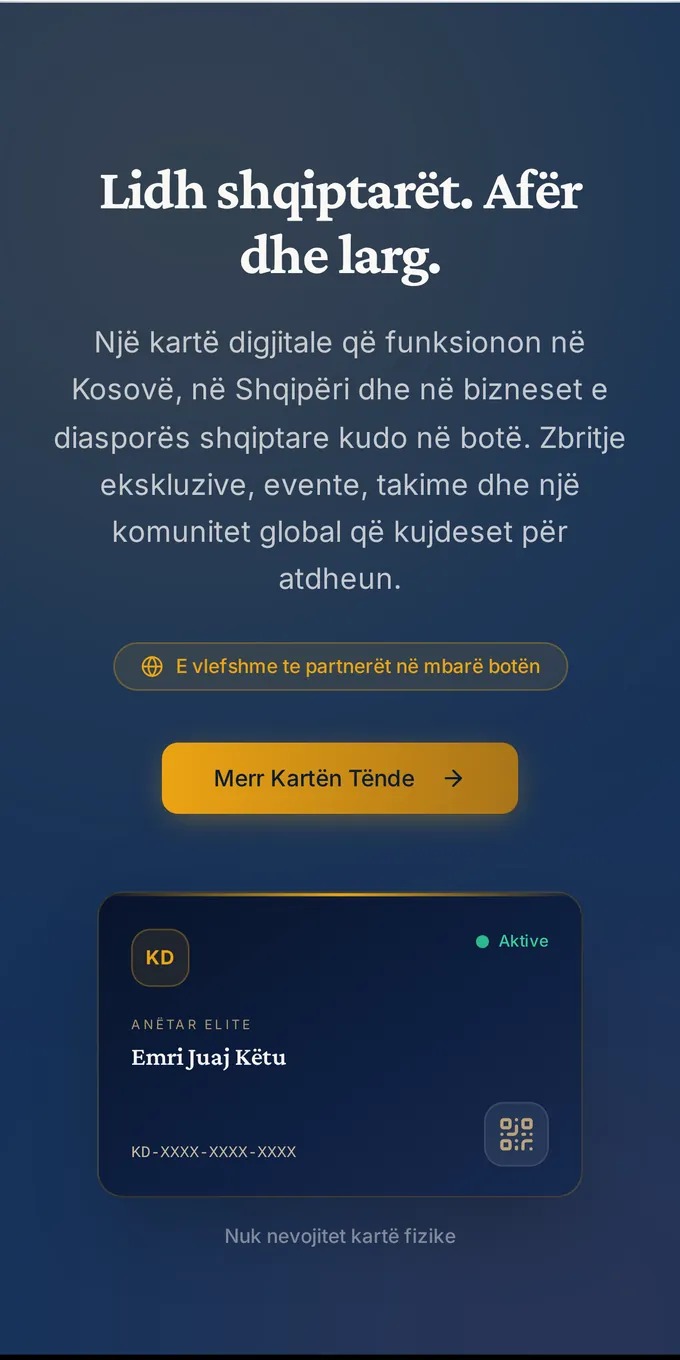 DiasporaCard digjitale e shfaqur në telefon